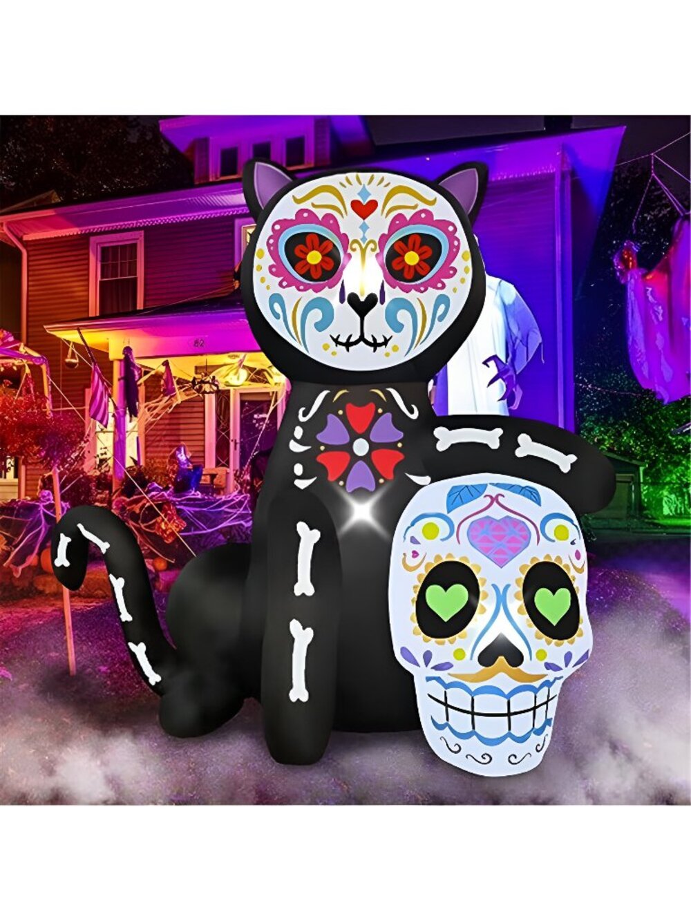 BLOWOUT FUN 5FT Halloween Inflatable Black Cat Skeleton Yard Decor